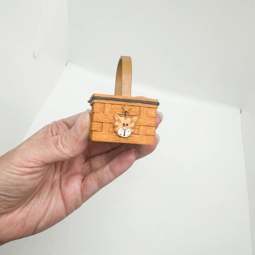 Vintage Blossom Bucket Orange Tabby Cat Figurine Square Basket